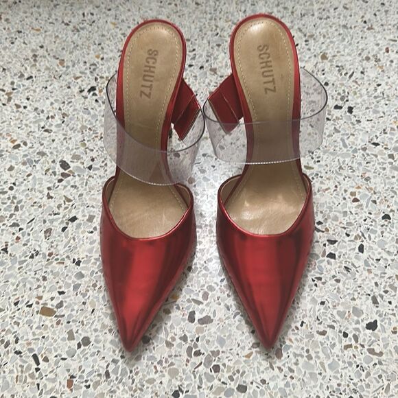 Schutz Sionne red clear transparent heel slingback 9.5 - Picture 2 of 9